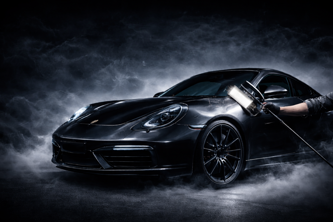 Luxusauto in der Garage bei der Reparatur